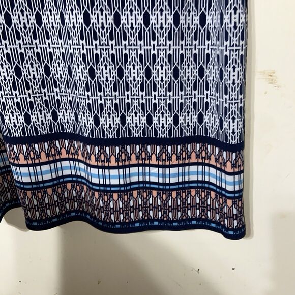 MAX STUDIO Mixed Print Sheath Dress L Blue Stretch Travel Knit - Picture 6 of 11
